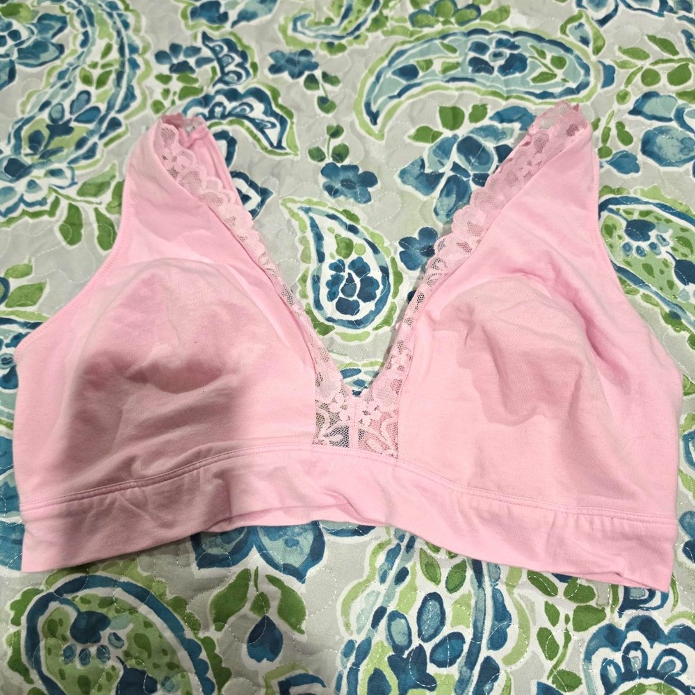 Victoria's Secret Pink Lace Trim Wireless Bralette Bra 2XL Pullover Stretch Knit